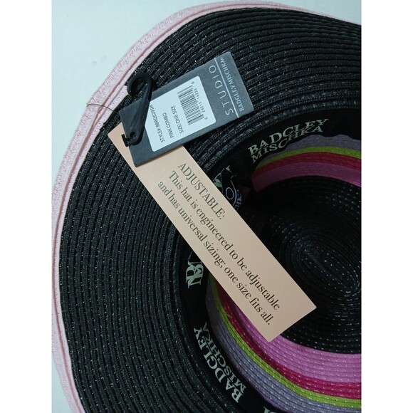 Badgley Mischka Straw Summer Sun Beach Hat Multicolor Black Pink Green Purple - Picture 7 of 8